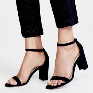 Stuart Weitzman Block Heel Sandal in BLACK SUEDE
